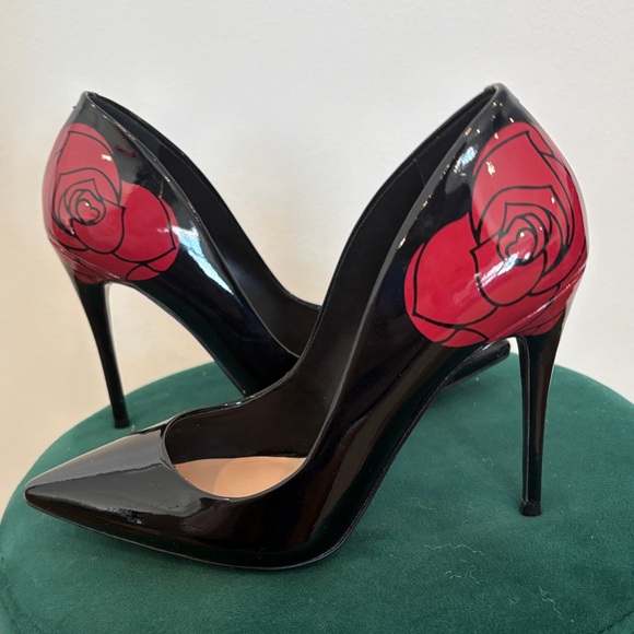 Aldo Black Heels with Red Rose Accent - Picture 5 of 6